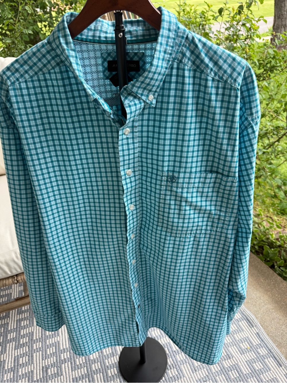 Ariat Men’s PRO Series- Teal Plaid Long-Sleeve Button-Down Shirt Size 3XL